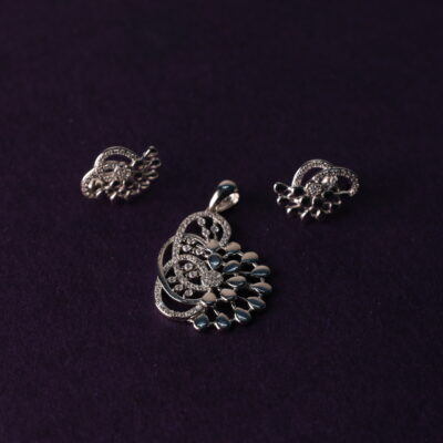 Zilvern Floral Silver Pendant & Earring Set